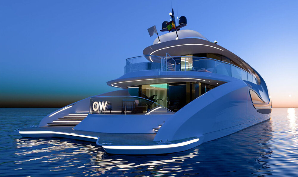 Luxury catamaran sailing at sunset